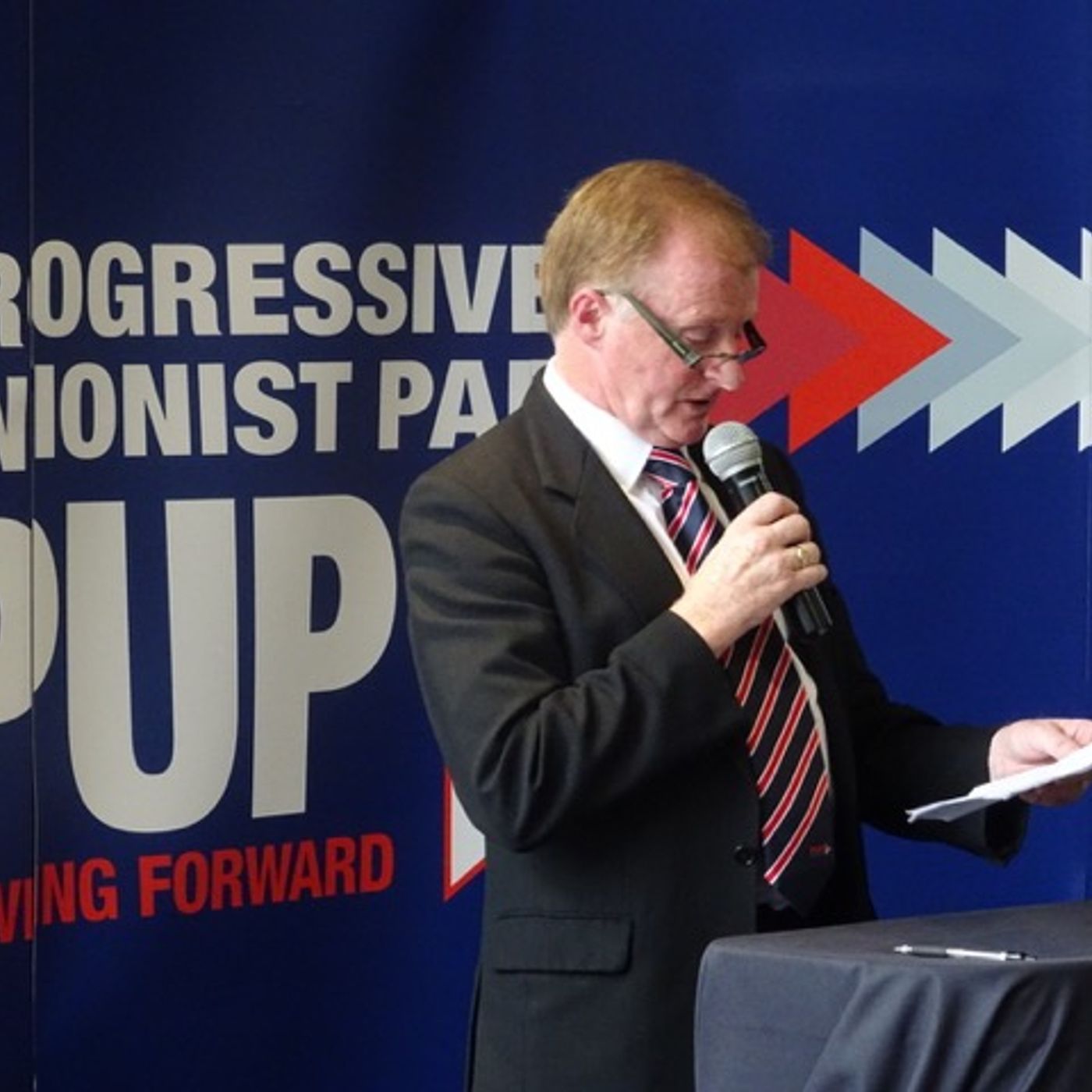 Coleraine councillor Russell Watton updating #PUP2015 conference episode artwork