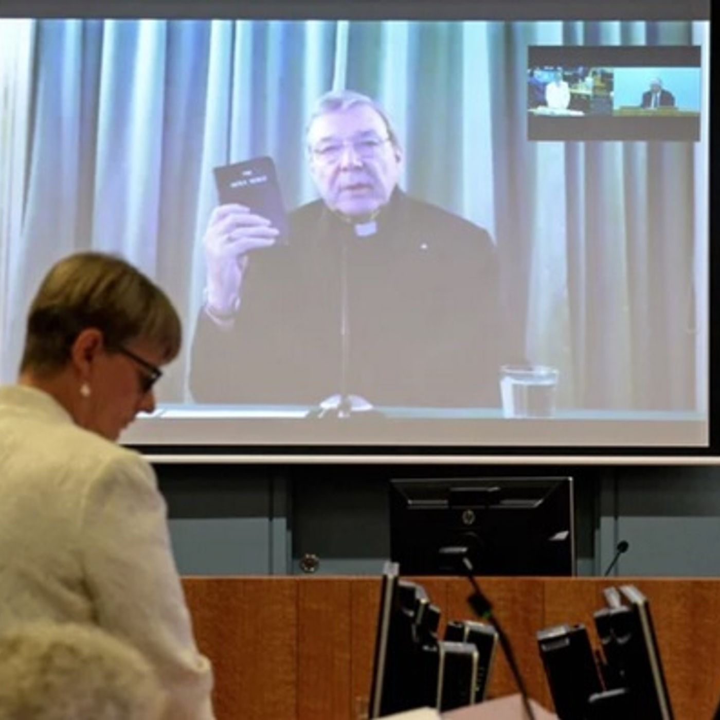Cardinal Pell under erudite questioning from  Gail Furness SC assisting the Royal Commission. 1/3/16 episode artwork