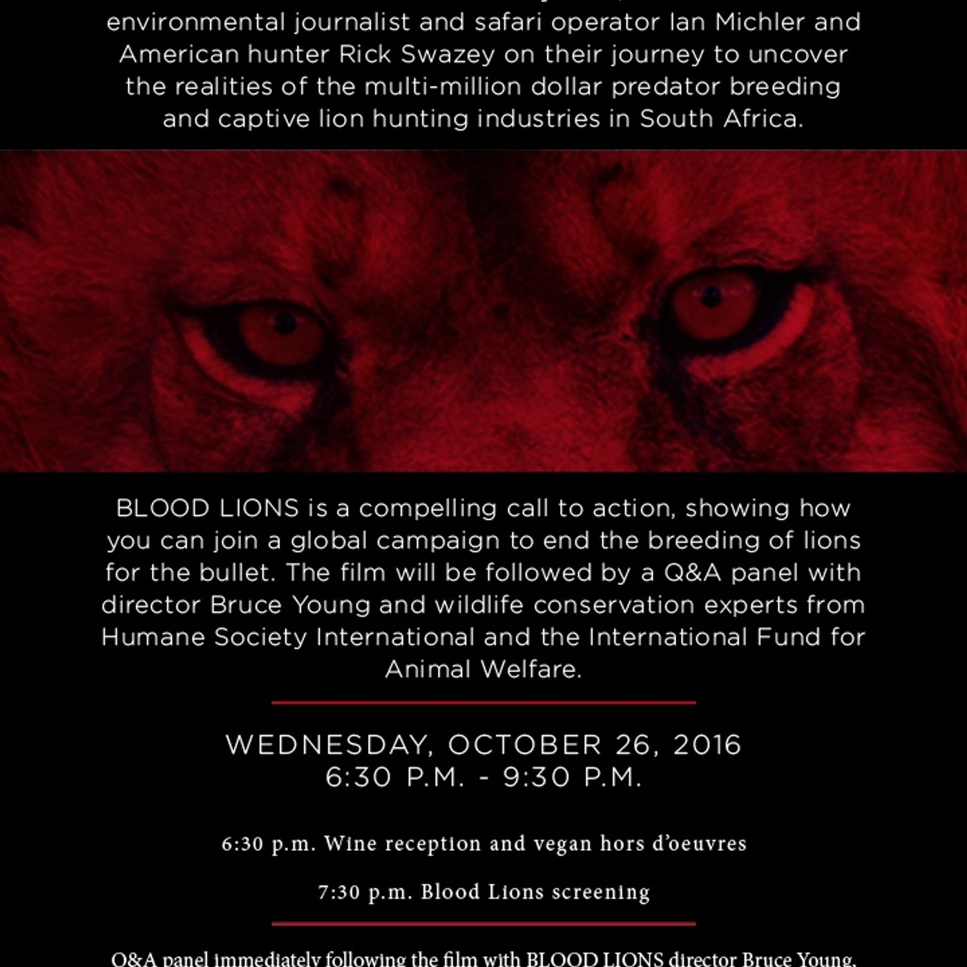 October 9th, 2016 - Humane Society of The U.S. and the Film Blood Lions episode artwork