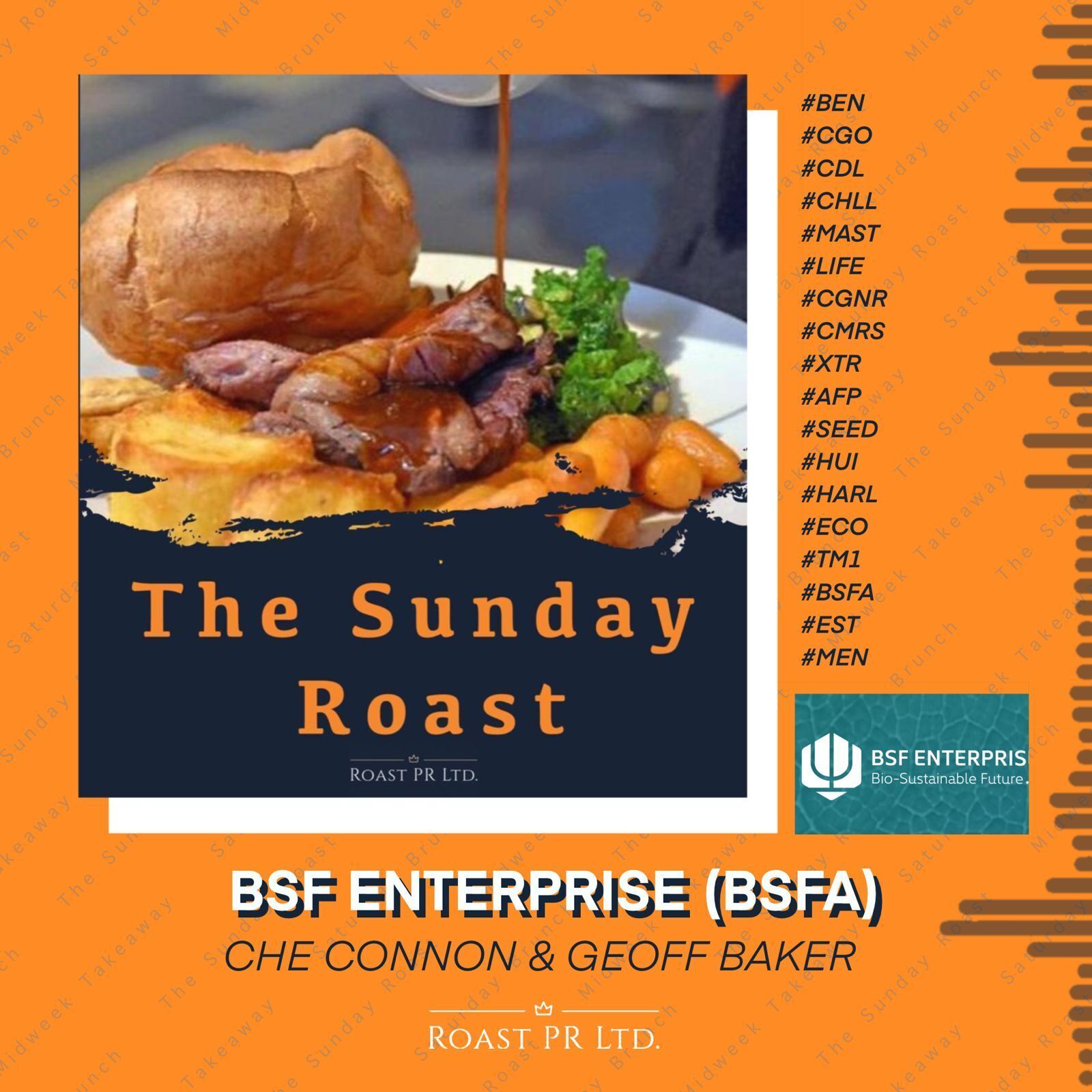 S4 Ep118: Sunday Roast featuring Che Connon, CEO of 3D Bio-tissues and Geoff Baker, Director of BSF Enterprises (LSE:BSFA) #BEN #CGO #CDL #CHLL #MAST #LIFE #CGNR #CMRS #XTR #AFP #SEED #HUI #HARL #ECO #TM1 #BSFA #EST #MEN episode artwork