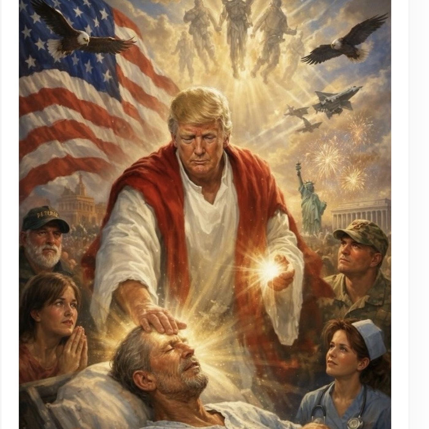 April 13, 2026 - Trump deletes controversial post depicting him as Jesus, claiming he thought he was depicted as a doctor