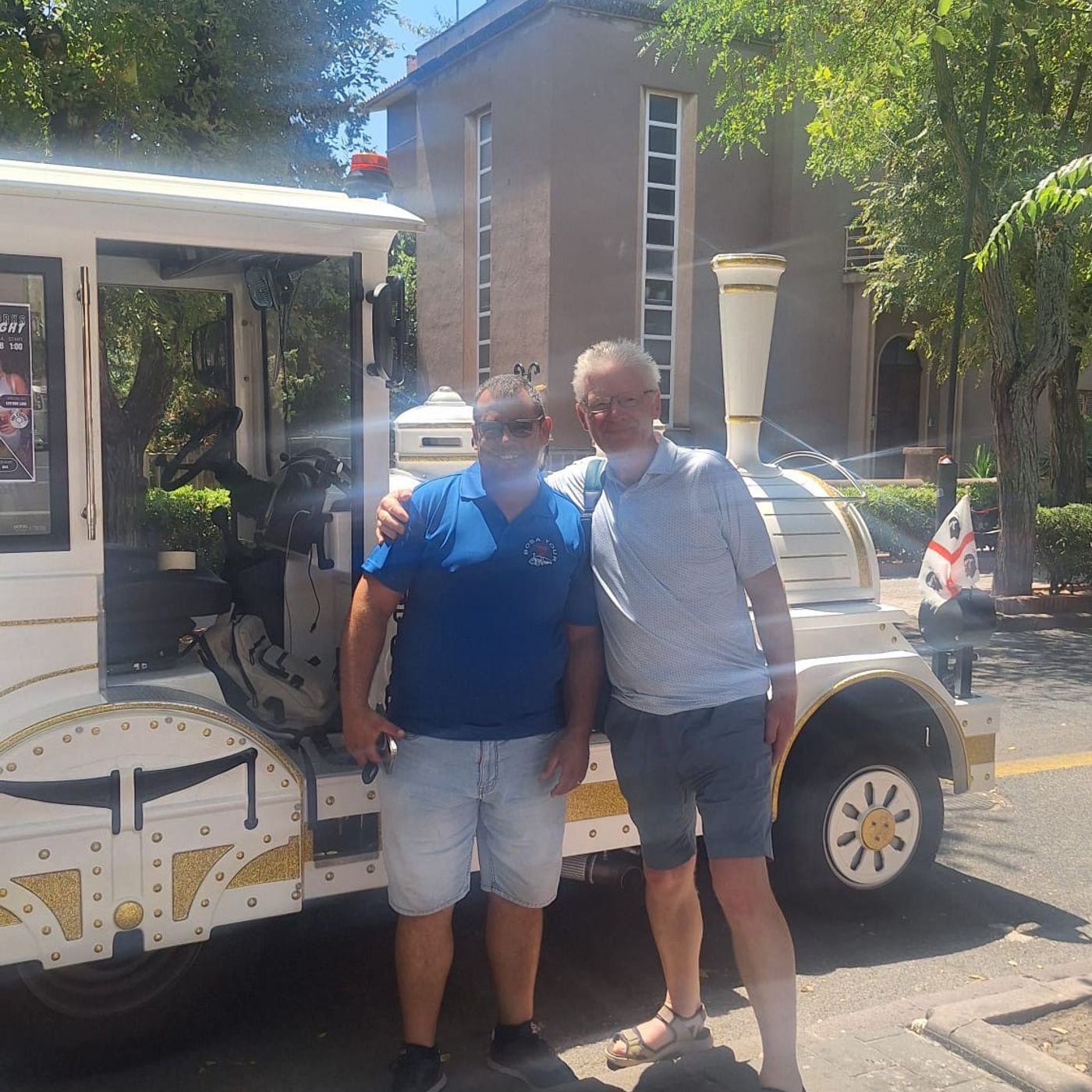 The Sardinian Story:   Riding the toy train in Bosa.       #julypodpomo episode artwork