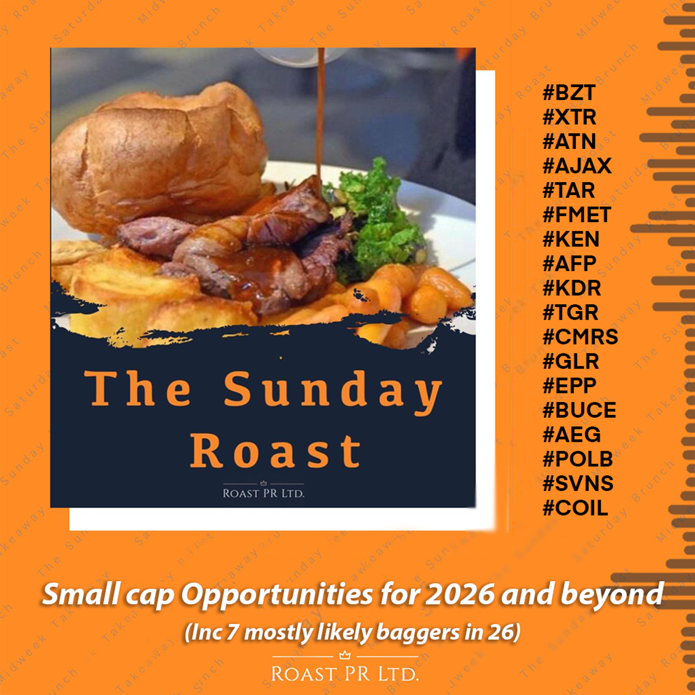 The Sunday Roast - Small cap Opportunities for 2026 and beyond (Inc 7 mostly likely baggers in 26) #BZT #XTR #ATN #AJAX #TAR #FMET #KEN #AFP #KDR #TGR #CMRS #GLR #EPP #BUCE #AEG #POLB #SVNS #COIL episode artwork